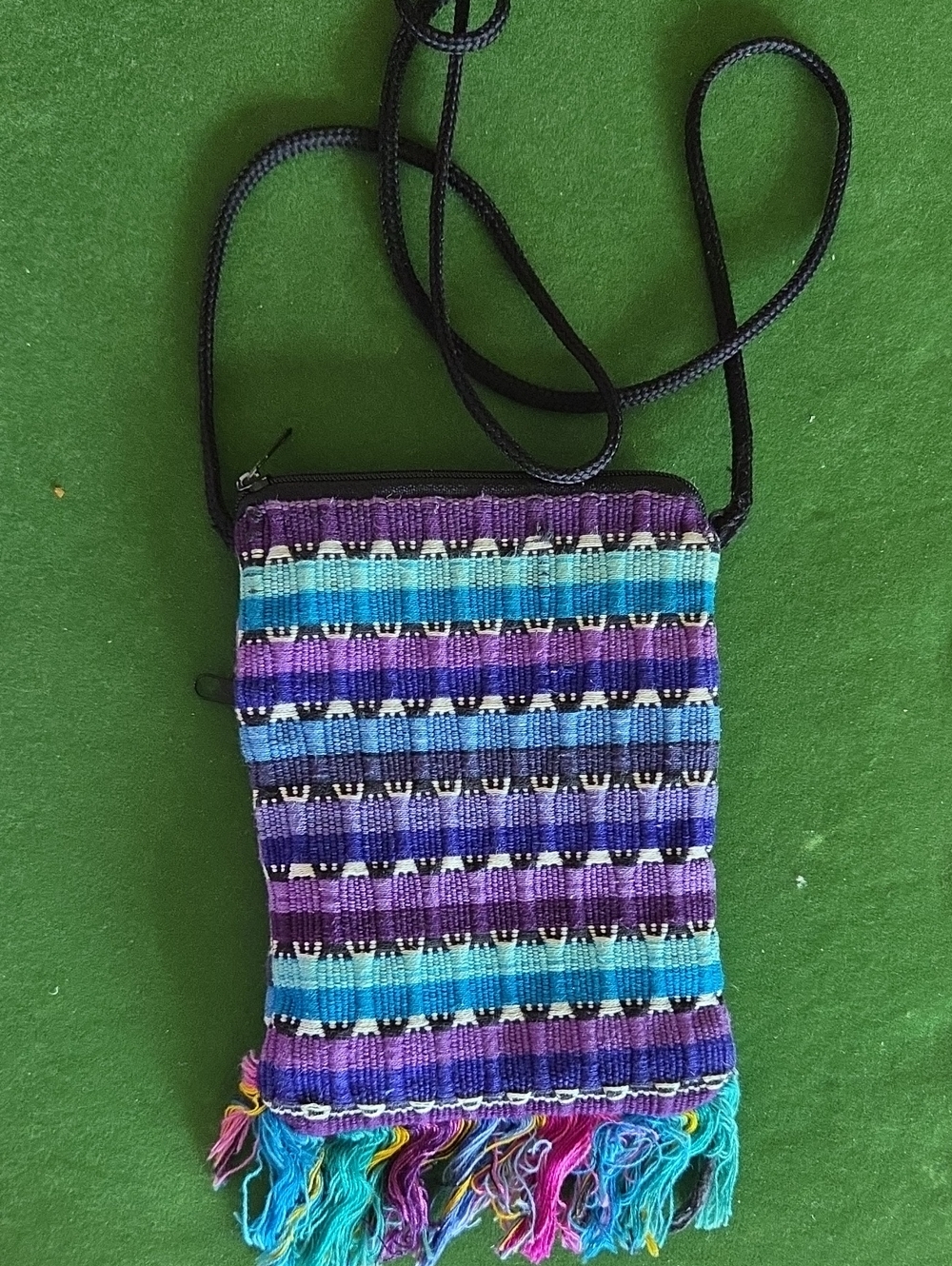 Handwoven Purple & Teal Crossbody Phone Bag Boho Shoulder Pouch